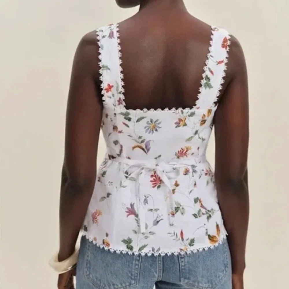 Reformation Viola Linen Top In Corsini, brand new, never worn, no flaws. - Picture 8 of 9
